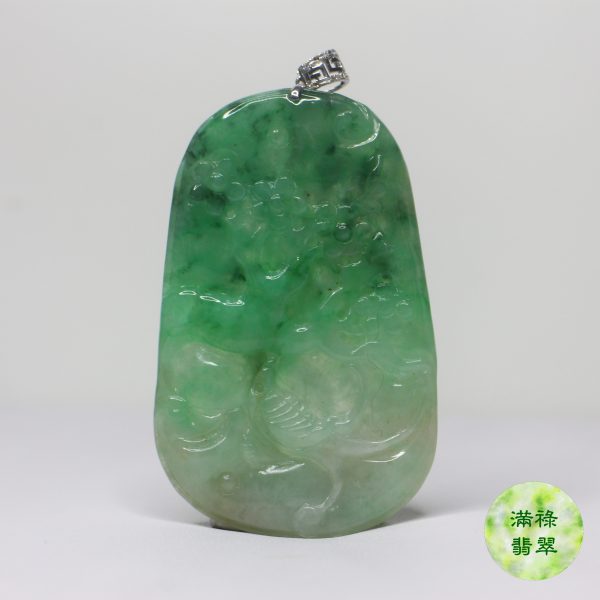 18K白金鑽石鑲A貨翡翠玉器花鳥牌/香港翡翠證書M42745 - Image 8