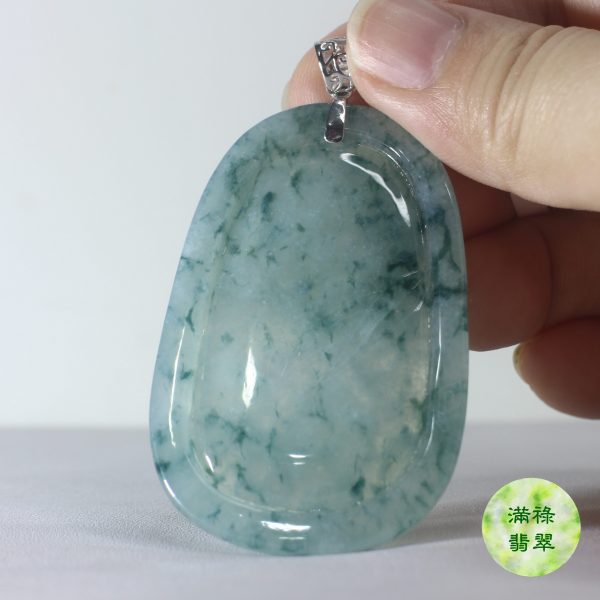 18K白金扣鑲A貨翡翠玉器飄花山水牌/香港翡翠證書M40508 - Image 5