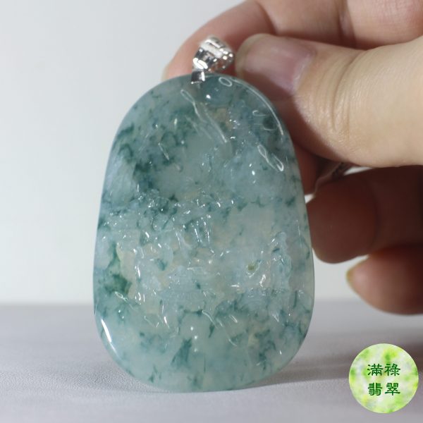 18K白金扣鑲A貨翡翠玉器飄花山水牌/香港翡翠證書M40508 - Image 3