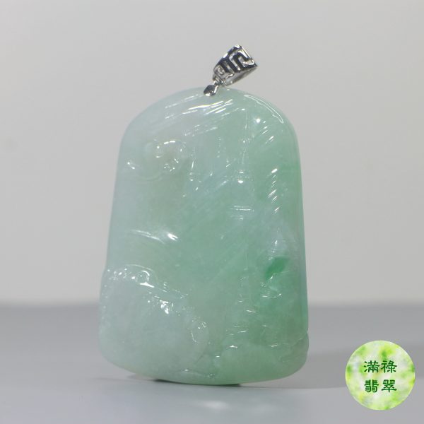 18k白金吊墜扣鑲翡翠玉器佛祖釋迦牟尼吊墜