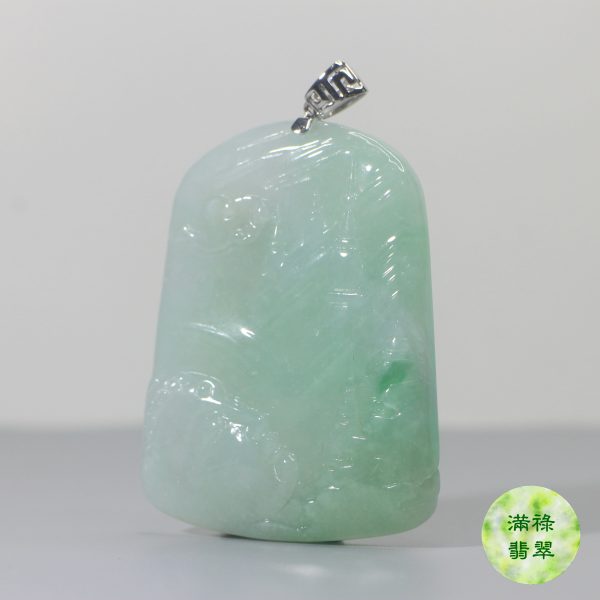 18k白金吊墜扣鑲翡翠玉器佛祖釋迦牟尼玉吊墜 - Image 6