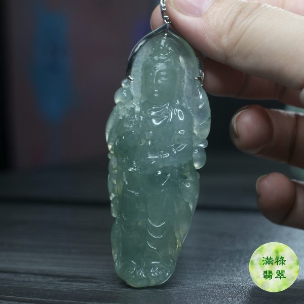 18k白金鑲翡翠玉器立體大觀音玉吊墜/附香港翡翠鑑定證書SC151856 - Image 2