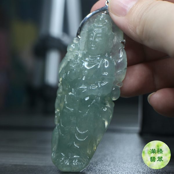 18k白金鑲翡翠玉器立體大觀音玉吊墜/附香港翡翠鑑定證書SC151856 - Image 5