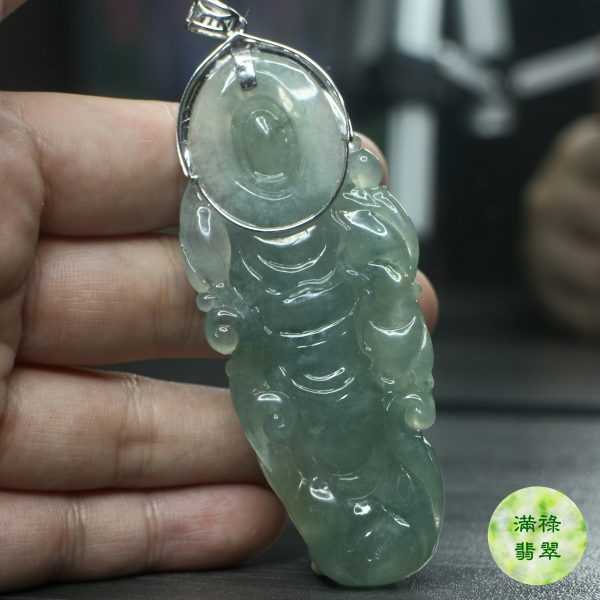 18k白金鑲翡翠玉器立體大觀音玉吊墜/附香港翡翠鑑定證書SC151856 - Image 8