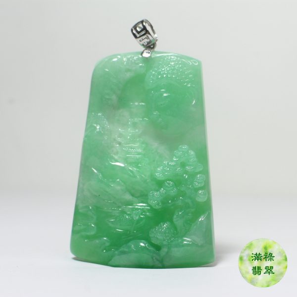 18k白金吊墜扣鑲翡翠玉器佛祖釋迦牟尼玉吊墜/附香港翡翠鑑定證書SC151854 - Image 2