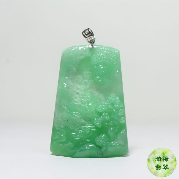 18k白金吊墜扣鑲翡翠玉器佛祖釋迦牟尼玉吊墜/附香港翡翠鑑定證書SC151854 - Image 4