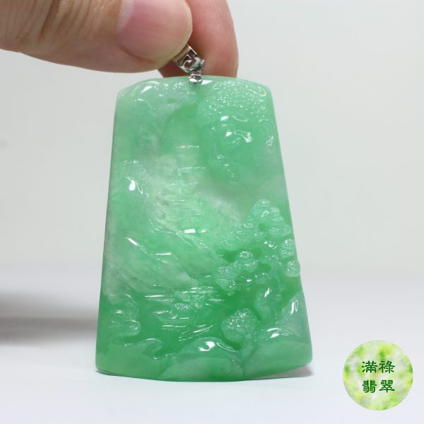18k白金吊墜扣鑲翡翠玉器佛祖釋迦牟尼玉吊墜/附香港翡翠鑑定證書SC151854 - Image 7