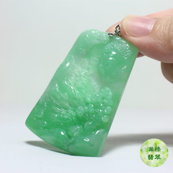18k白金吊墜扣鑲翡翠玉器佛祖釋迦牟尼玉吊墜/附香港翡翠鑑定證書SC151854 - Image 9