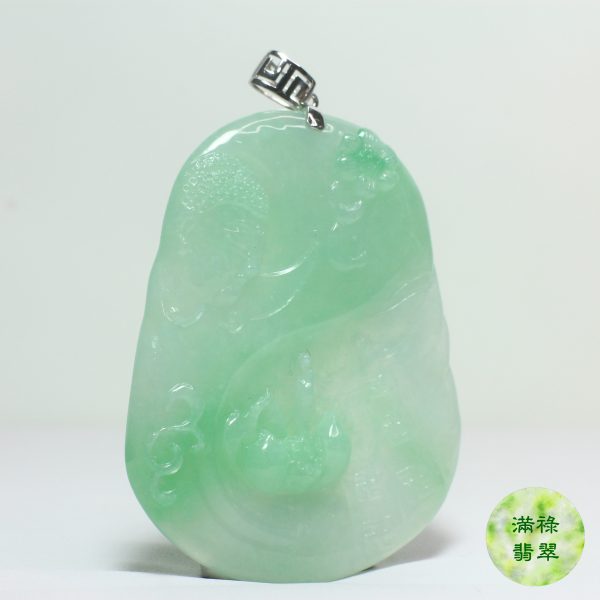 18k白金吊墜扣鑲翡翠玉器佛祖釋迦牟尼佛玉吊墜 - Image 3