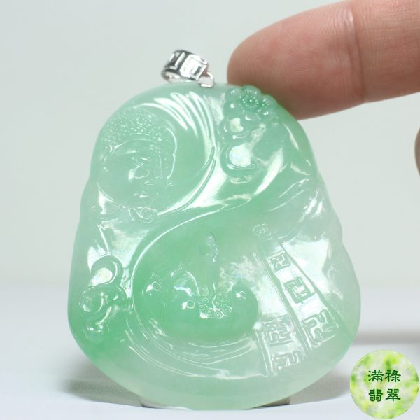 18k白金吊墜扣鑲翡翠玉器佛祖釋迦牟尼佛玉吊墜 - Image 6