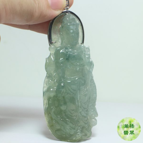 18k白金鑲翡翠玉器立體精工觀音玉吊墜 /附香港翡翠鑑定證書SC151861 - Image 2