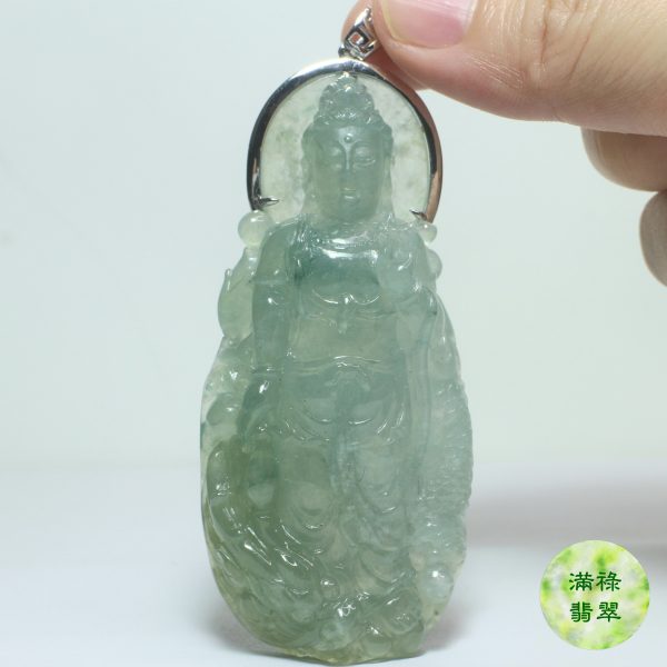 18k白金鑲翡翠玉器立體精工觀音玉吊墜 /附香港翡翠鑑定證書SC151861 - Image 3