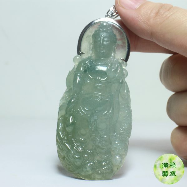 18k白金鑲翡翠玉器立體精工觀音玉吊墜 /附香港翡翠鑑定證書SC151861 - Image 4