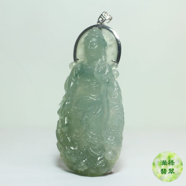 18k白金鑲翡翠玉器立體精工觀音玉吊墜 /附香港翡翠鑑定證書SC151861 - Image 5