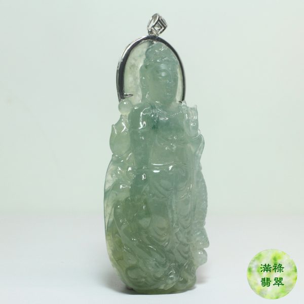 18k白金鑲翡翠玉器立體精工觀音玉吊墜 /附香港翡翠鑑定證書SC151861 - Image 6