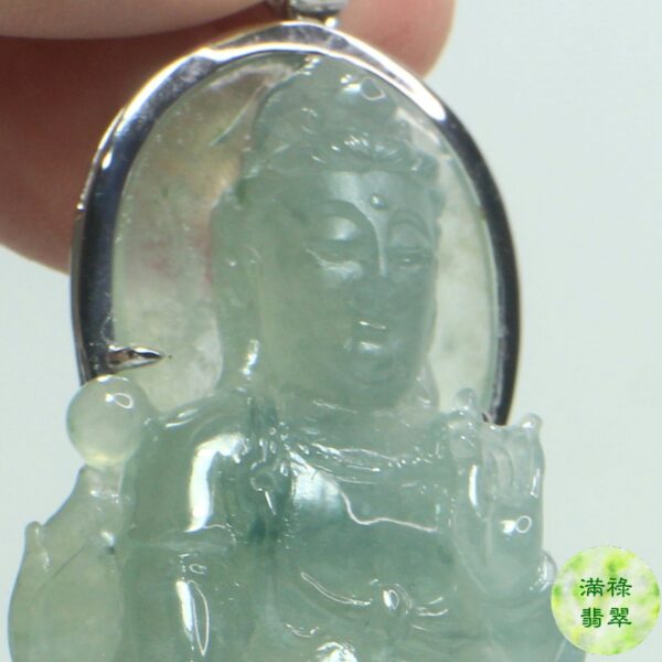 18k白金鑲翡翠玉器立體精工觀音玉吊墜 /附香港翡翠鑑定證書SC151861 - Image 9