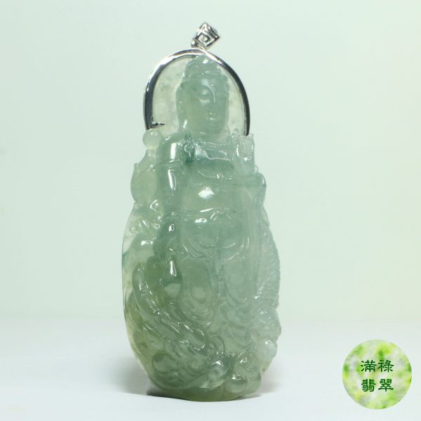 18k白金鑲翡翠玉器立體精工觀音玉吊墜 /附香港翡翠鑑定證書SC151861 - Image 10