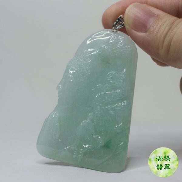 18k白金吊墜扣鑲翡翠玉器佛祖釋迦牟尼玉吊墜 - Image 5