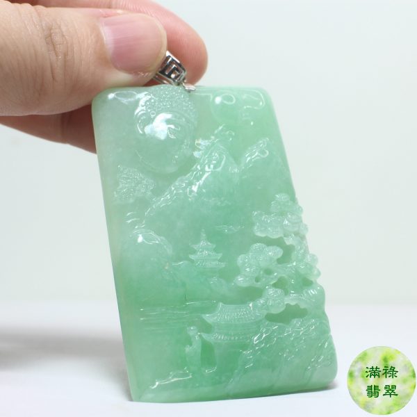 18k白金吊墜扣鑲翡翠玉器佛祖釋迦牟尼玉吊墜/附香港翡翠鑑定證書SC161843 - Image 7