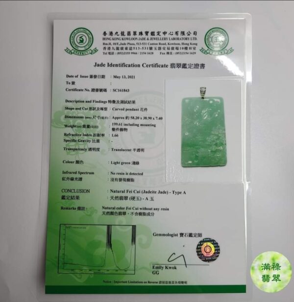 18k白金吊墜扣鑲翡翠玉器佛祖釋迦牟尼玉吊墜/附香港翡翠鑑定證書SC161843 - Image 10