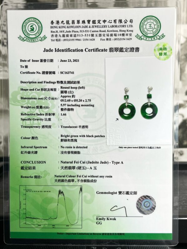 18K翡翠玉器A貨玉平安環翡翠耳環耳釘 飄辣綠花鮮豔濃郁 輕奢鑲嵌 優雅天成 - Image 8