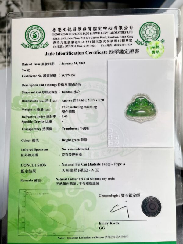 18K翡翠玉器A貨玉佛公玉吊墜 佛光光芒四射 獨特的扣位設計 鎖骨鏈手鏈吊墜均不成問題 - Image 10