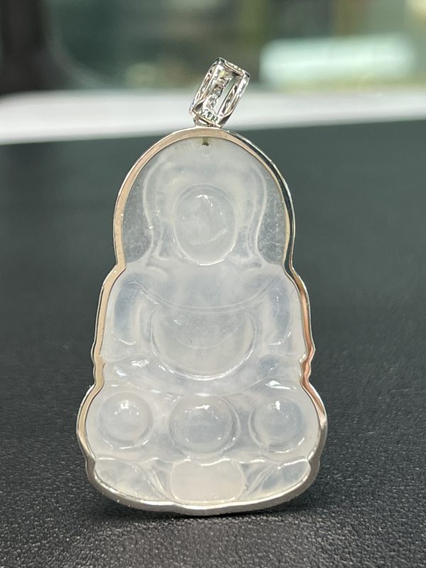 18k翡翠A貨玉器觀音菩薩翡翠吊墜 蓮花寶座上的觀音 造型典雅 面相豐腴 慈眉善目 體態端莊 - Image 5