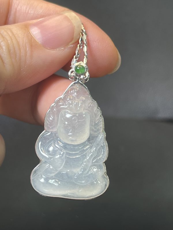 18k翡翠A貨玉器韋陀菩薩翡翠吊墜 身披甲胄 手持金剛杵 寓意驅除邪魔 保護正法 是保護佛法的天神 - Image 3