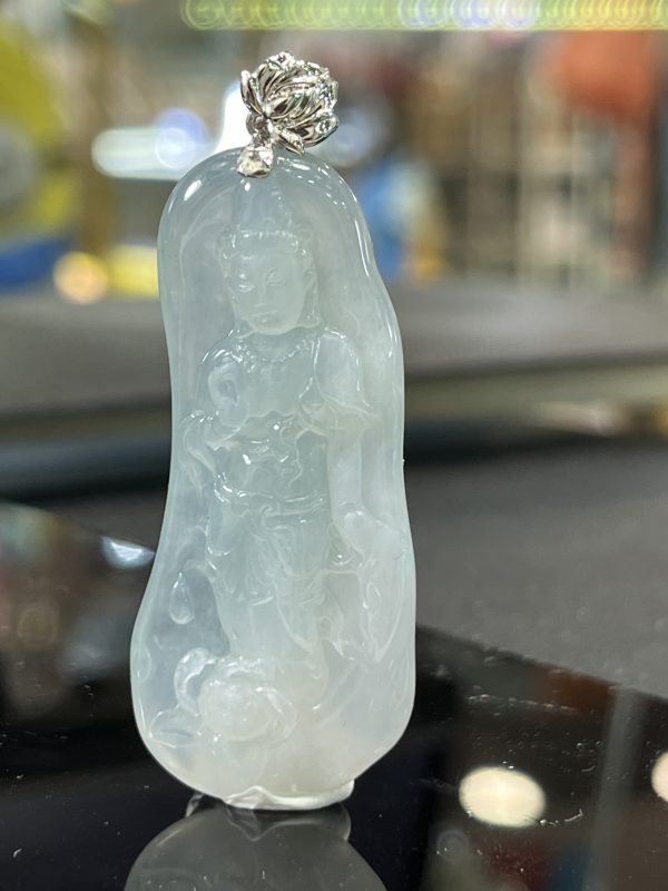 18k翡翠A貨玉器觀音菩薩翡翠吊墜 我為沙門 處於濁世 當如蓮花 不為無染 - Image 2