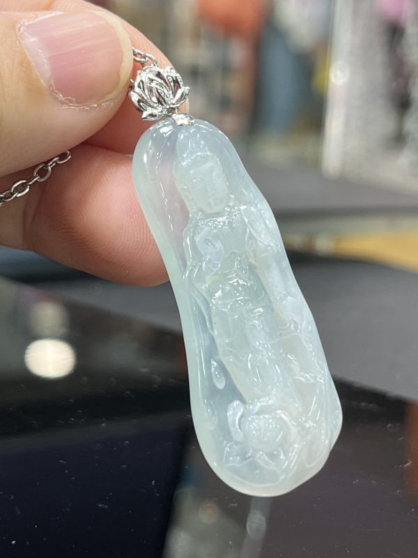 18k翡翠A貨玉器觀音菩薩翡翠吊墜 我為沙門 處於濁世 當如蓮花 不為無染 - Image 3
