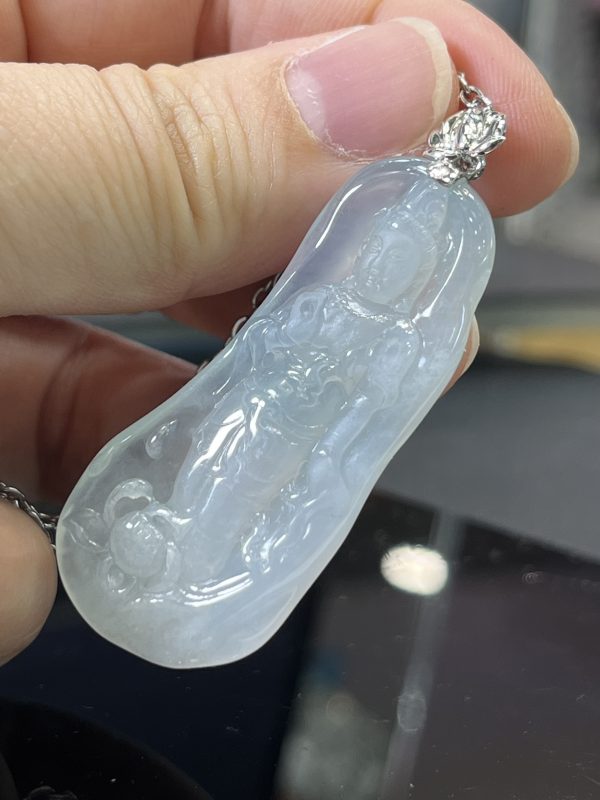 18k翡翠A貨玉器觀音菩薩翡翠吊墜 我為沙門 處於濁世 當如蓮花 不為無染 - Image 5