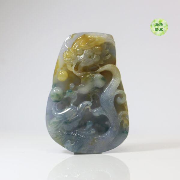 翡翠A貨玉器三彩龍牌翡翠吊墜 三種顏色使其更加明艷靚麗 龍鳳配 美好和諧 寓意福祿吉慶 - Image 6
