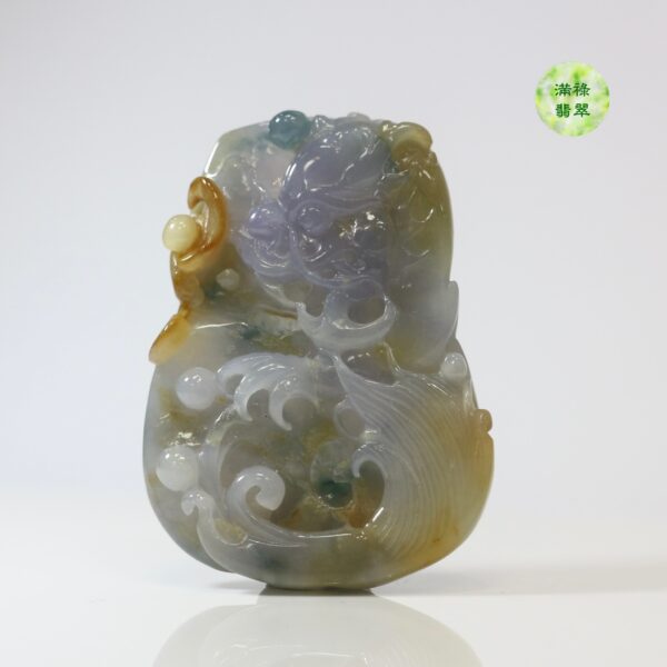 翡翠A貨玉器三彩龍牌翡翠吊墜 民間喜歡把福祿壽三星作為生活中象徵幸福吉利長壽的祝願 - Image 6