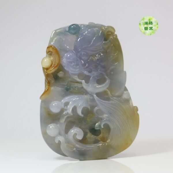 翡翠A貨玉器三彩龍牌翡翠吊墜 民間喜歡把福祿壽三星作為生活中象徵幸福吉利長壽的祝願 - Image 8