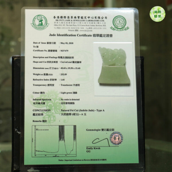 翡翠A貨玉器貔貅印章貔貅傲立於印台上昂首挺胸 其身形如虎豹 其首尾似龍 極具威猛之勢 - Image 10