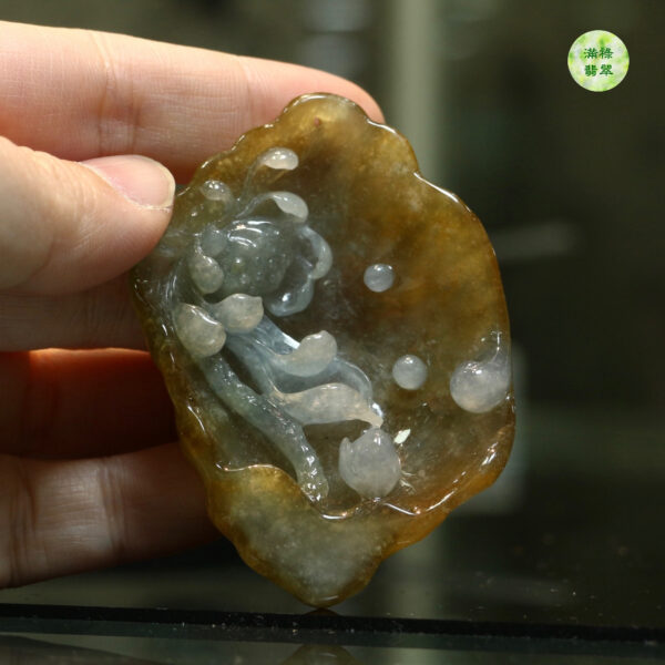 翡翠A貨玉器荷花翡翠吊墜 荷花在人們心目中是真善美的化身 吉祥豐興的預兆 - Image 5