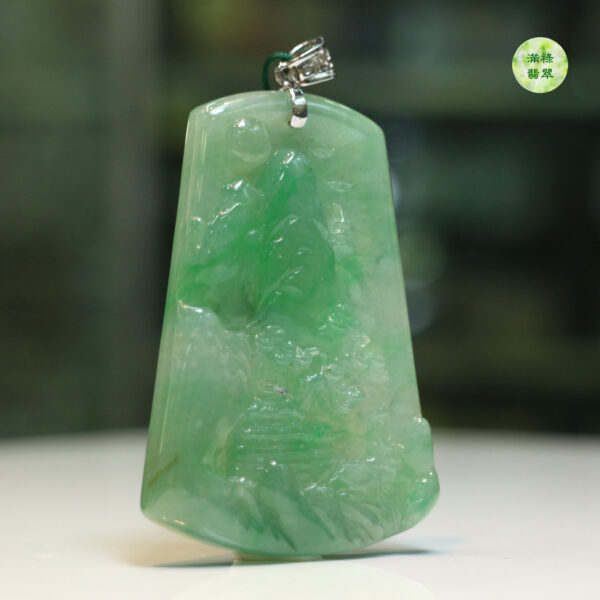 18k翡翠A貨玉器山水牌翡翠吊墜  是古人追求的逍遙隱逸 更是現代人所嚮往的詩和遠方 - Image 4