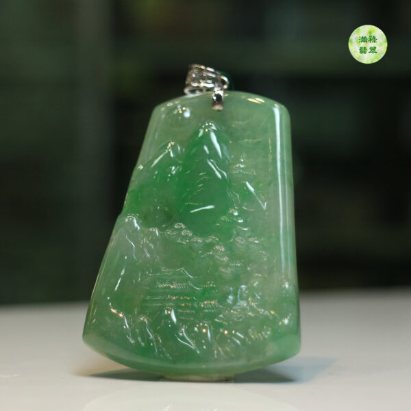 18k翡翠A貨玉器山水牌翡翠吊墜  是古人追求的逍遙隱逸 更是現代人所嚮往的詩和遠方 - Image 5