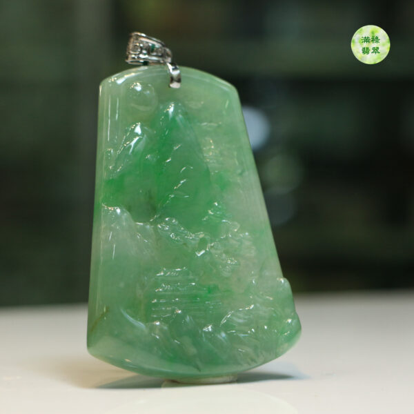 18k翡翠A貨玉器山水牌翡翠吊墜  是古人追求的逍遙隱逸 更是現代人所嚮往的詩和遠方 - Image 8