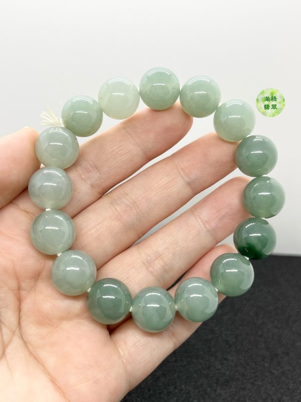 翡翠玉器A貨玉圓珠手串12.8mm 圓珠形寓意事事圓滿 處世圓通 百事百順 - Image 2