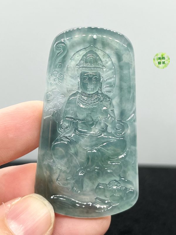 翡翠A貨玉器玉藍水玉觀音菩薩翡翠吊墜 底水融合 當時看到她的時候眼睛被深深吸進去 - Image 5