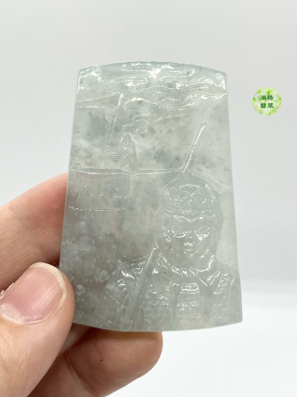 翡翠A貨玉器雪花棉玉美猴王翡翠吊墜 頭戴紫金冠 一身傲骨一朝成佛 金甲換袈裟 橫笑天涯 - Image 5