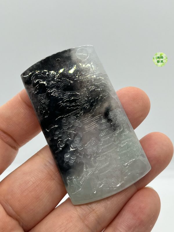 翡翠A貨玉器烏鷄種山水牌翡翠吊墜 山水重墨的味道 確實另有一番風味 自成風格 - Image 2