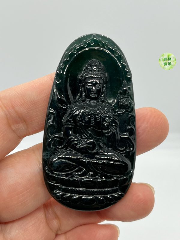 翡翠A貨玉器玉墨翠玉觀音翡翠吊墜 含蓄內斂又略帶威嚴 乃真正的雅士也 - Image 5