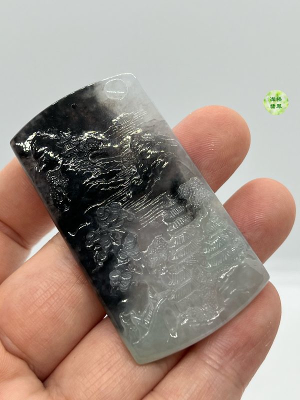 翡翠A貨玉器烏鷄種山水牌翡翠吊墜 山水重墨的味道 確實另有一番風味 自成風格 - Image 5