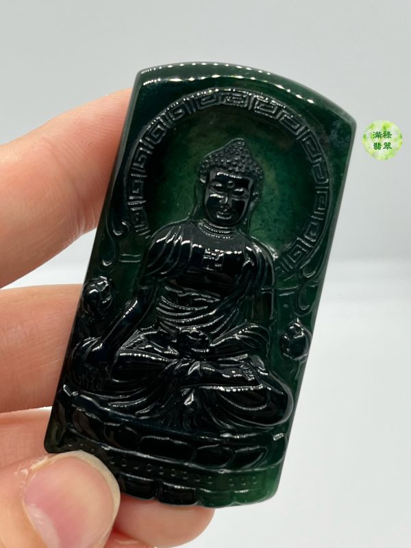 翡翠A貨玉器玉墨翠玉佛祖大日如來釋迦牟尼翡翠吊墜 隱隱散發出淡定深沉的氣息 十分令人着迷 - Image 3