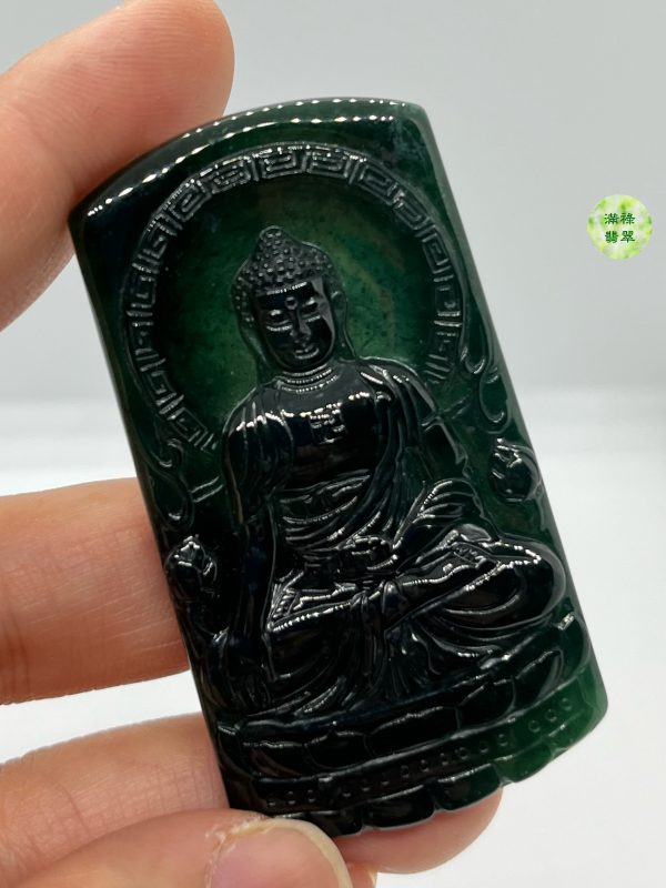 翡翠A貨玉器玉墨翠玉佛祖大日如來釋迦牟尼翡翠吊墜 隱隱散發出淡定深沉的氣息 十分令人着迷 - Image 2
