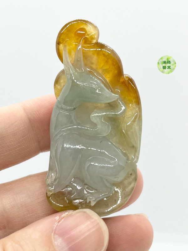 翡翠A貨玉器九尾狐翡翠吊墜 黃翡的部分設計成九條尾巴 寓意能夠吸引異性的好感 - Image 8
