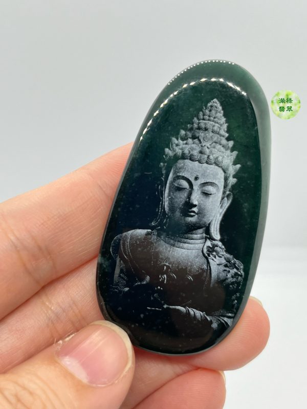 翡翠A貨玉器玉墨翠玉觀音翡翠吊墜 含蓄內斂又略帶威嚴 乃真正的雅士也 - Image 9