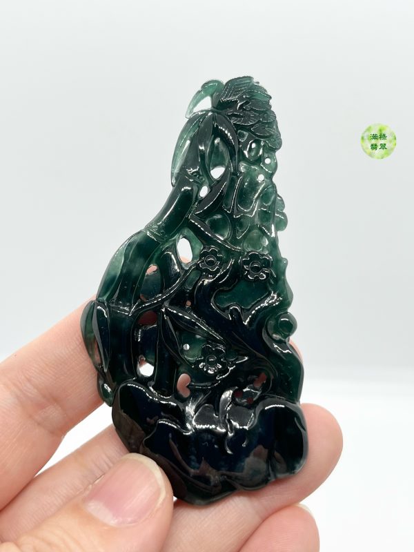 翡翠A貨玉器墨翠松樹翡翠吊墜  墨翠上身非常有韻味的一款牌子 - Image 7